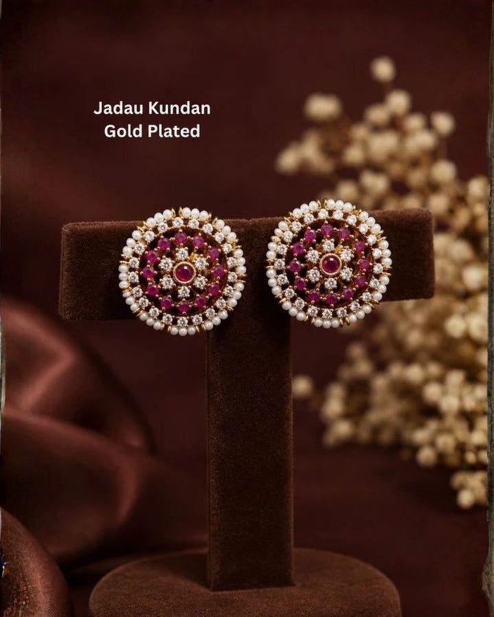 Jadau Kundan Gold Plated Emerald &amp; Ruby Studs