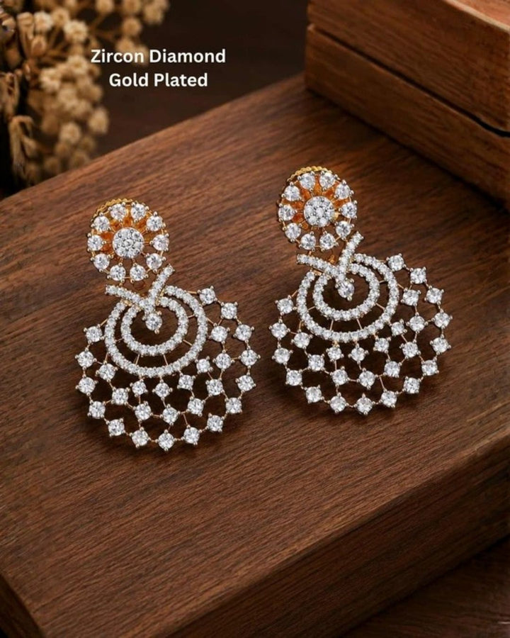 Zircon Diamond Gold Plated Chandbali Earrings
