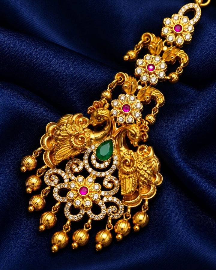 Gold Plated Peacock Designer Maang Tikka