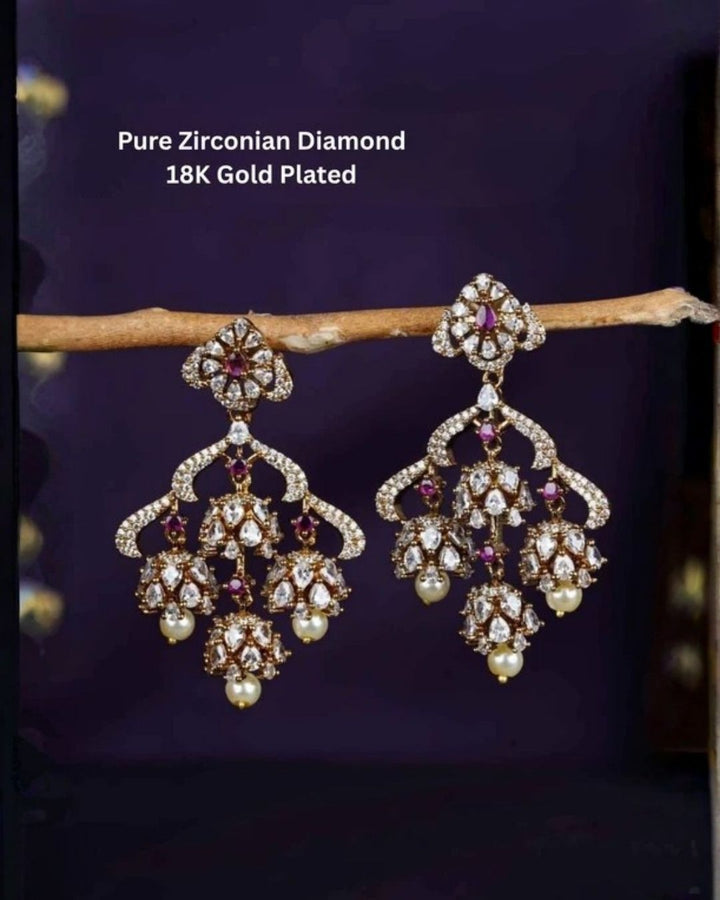 Zircon Diamond Gold Plated Chandbali Earrings
