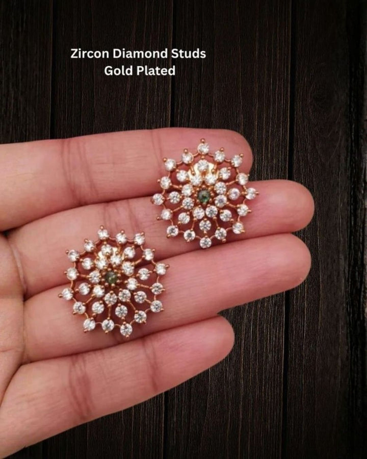 Zircon Diamond Gold Plated Floral Studs For Kids