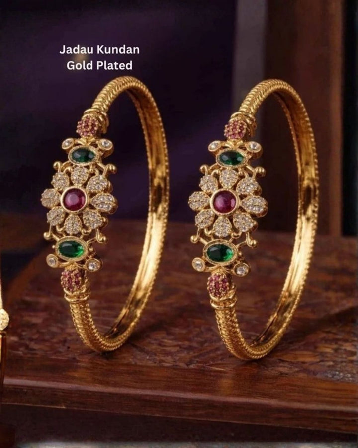 Jadau Kundan Gold Plated Flower Bangles For Kids