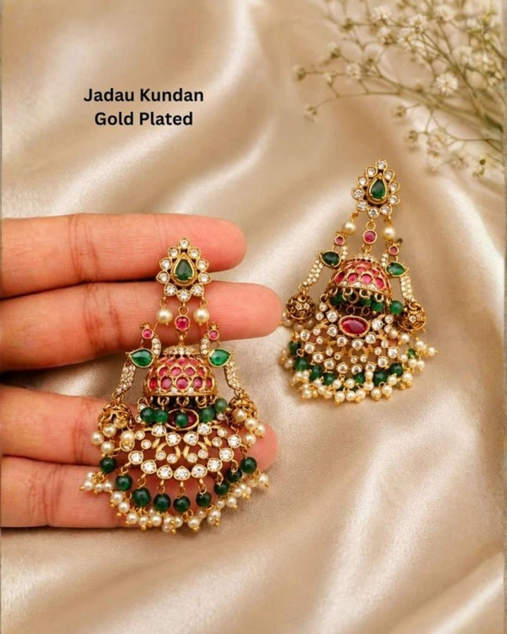 Jadau Kundan Gold Plated Floral Earrings