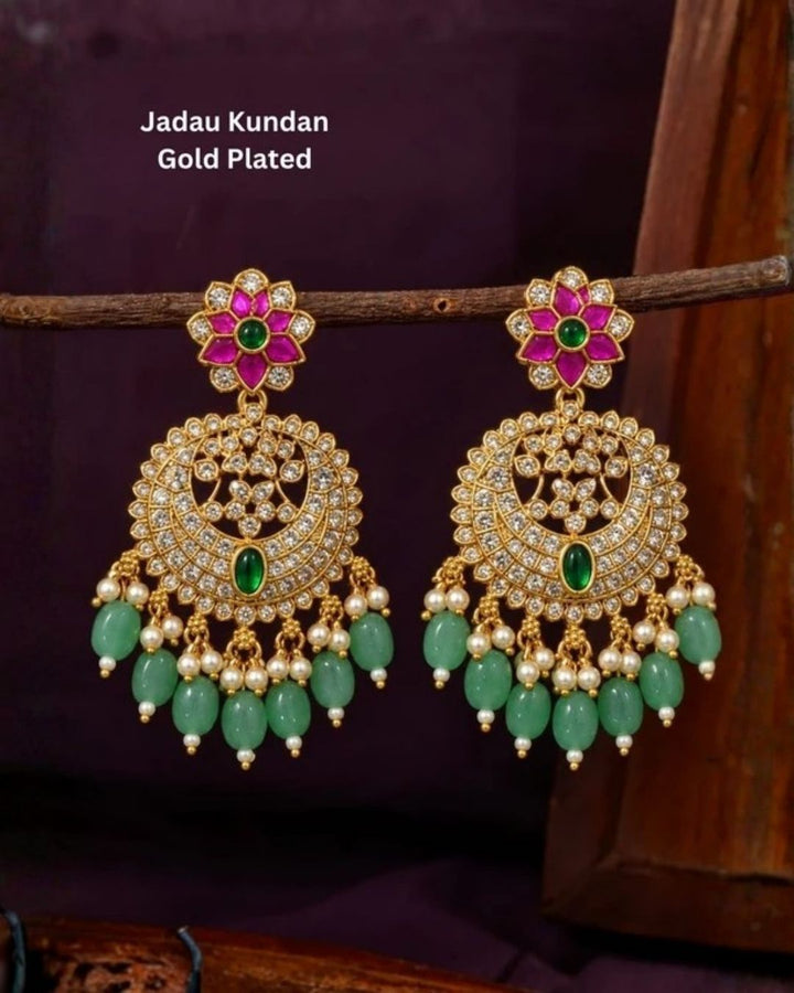 Jadau Kundan Gold Plated Chandbali Earrings