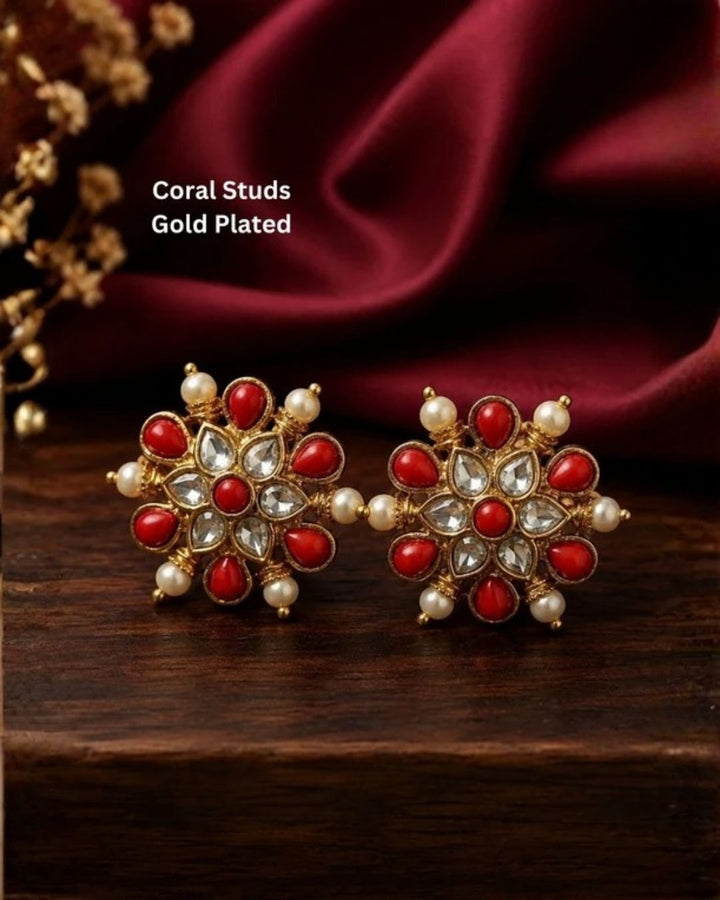 Gold Plated Floral Coral Studs