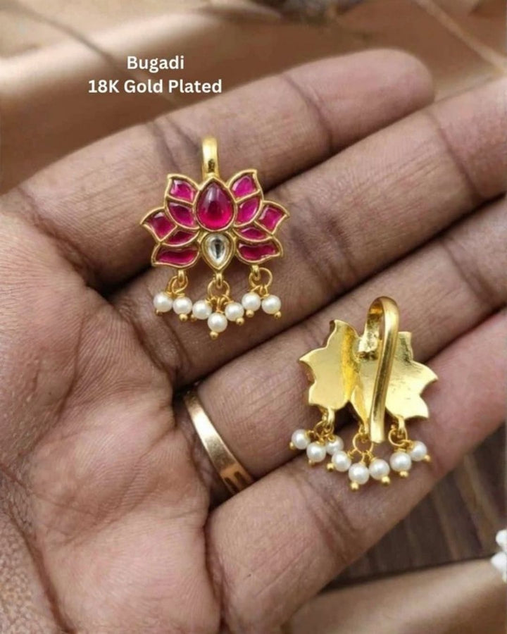 Kundan Kempu Gold Plated Lotus Model Bugadi r10490