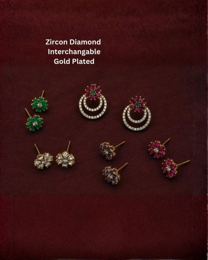 Zircon Diamond Gold Plated Interchangable Stud Earrings Combo