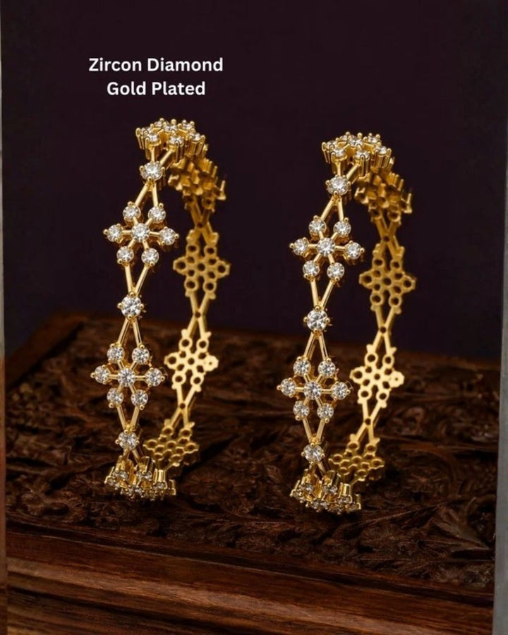 Zircon Diamond Gold Plated Floral Party Wear Bangles For Kids