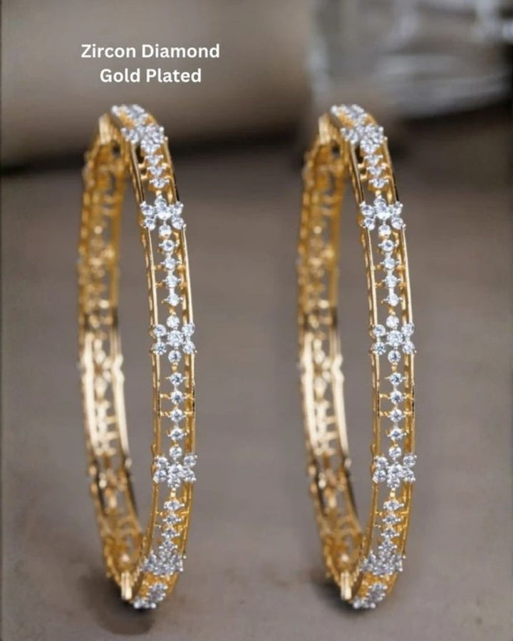 Zircon Diamond Gold Plated Flower Bangles For Kids