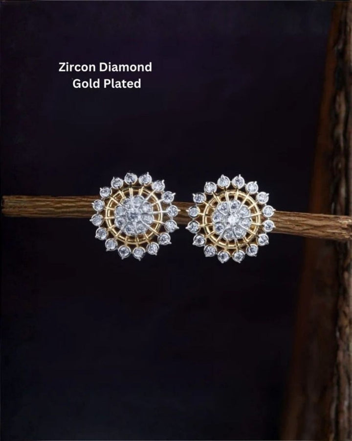 Zircon Diamond Gold Plated Round Studs