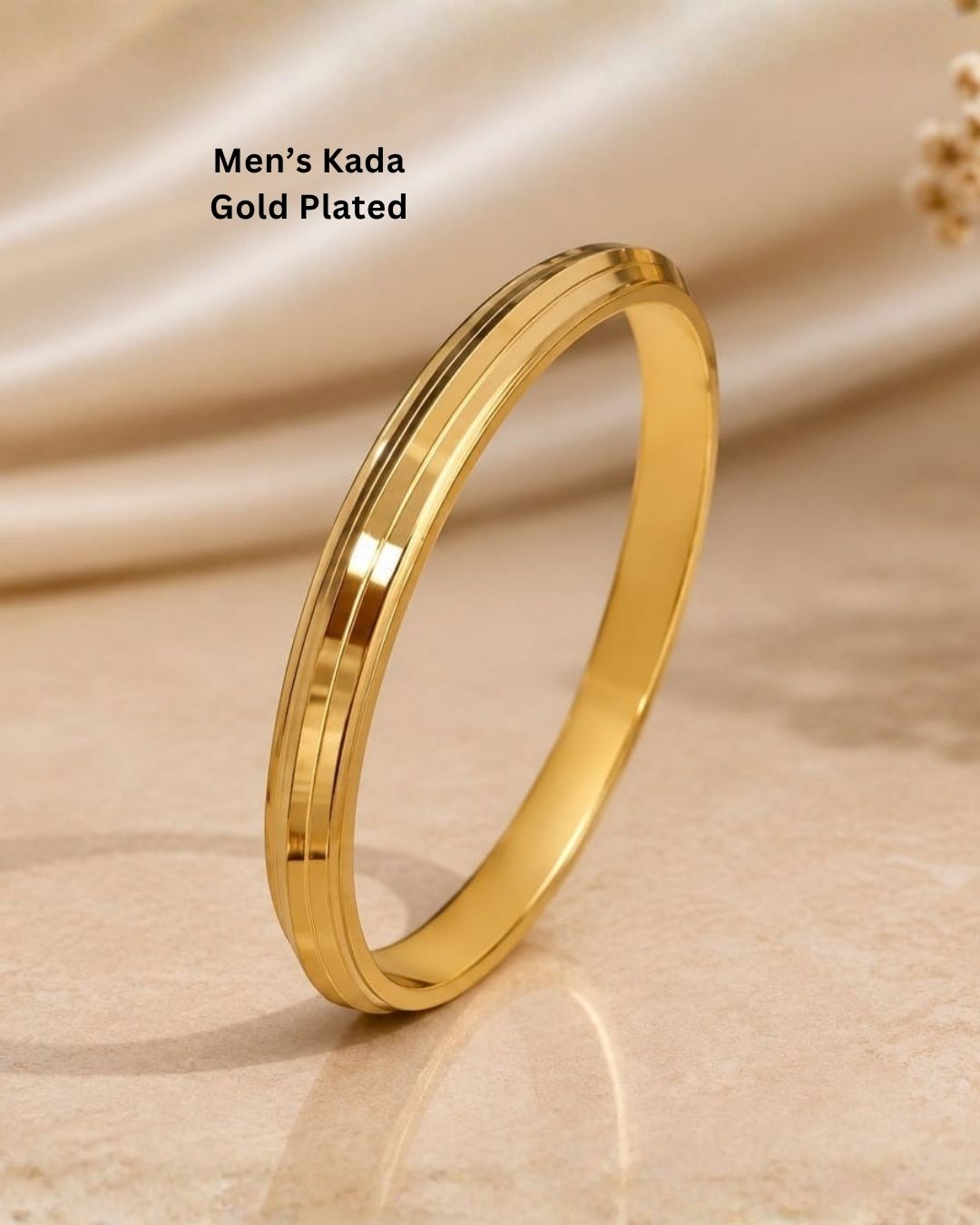 Stylish gold plated women’s kada featuring a sleek triple-line design, smooth polished finish, and elegant minimalist look, perfect for daily wear, festive occasions, and modern traditional outfits.