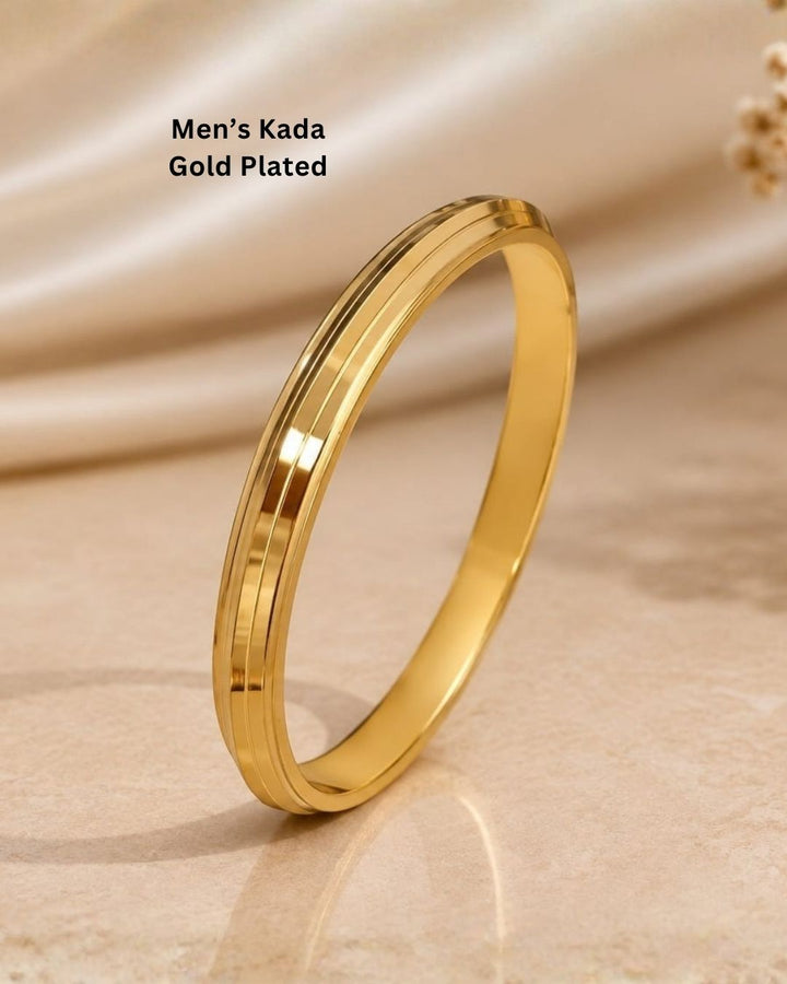 Stylish gold plated women’s kada featuring a sleek triple-line design, smooth polished finish, and elegant minimalist look, perfect for daily wear, festive occasions, and modern traditional outfits.