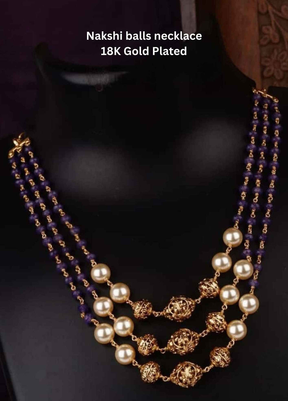 Nakshi balls necklace with gold and purple beads 