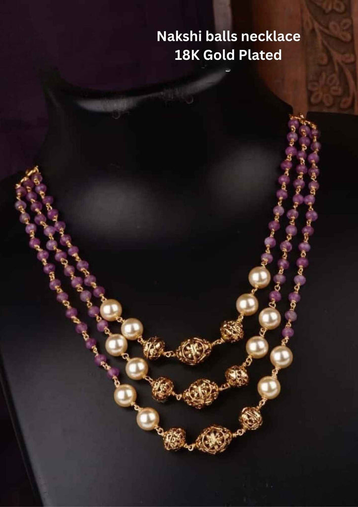 Nakshi balls necklace with gold plating