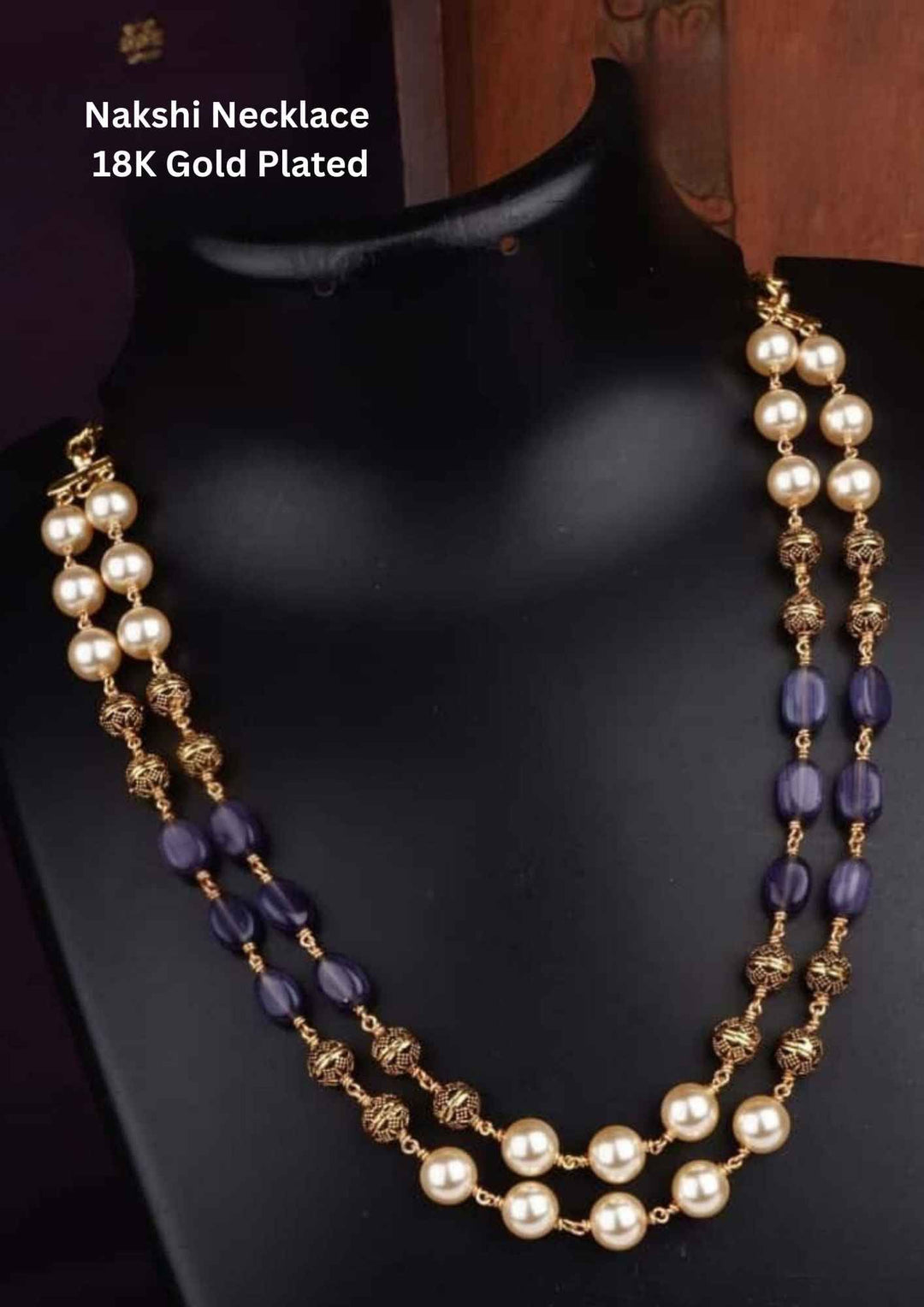 Nakshi necklace with gold plating and green stones