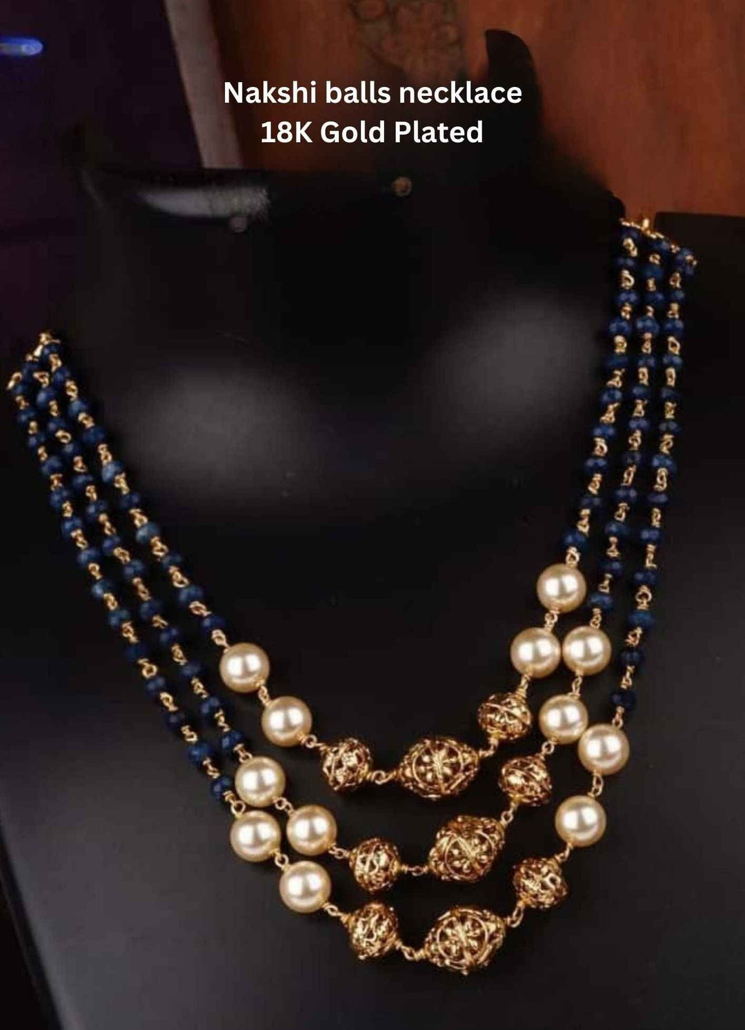 Nakshi balls necklace with gold and blue beads