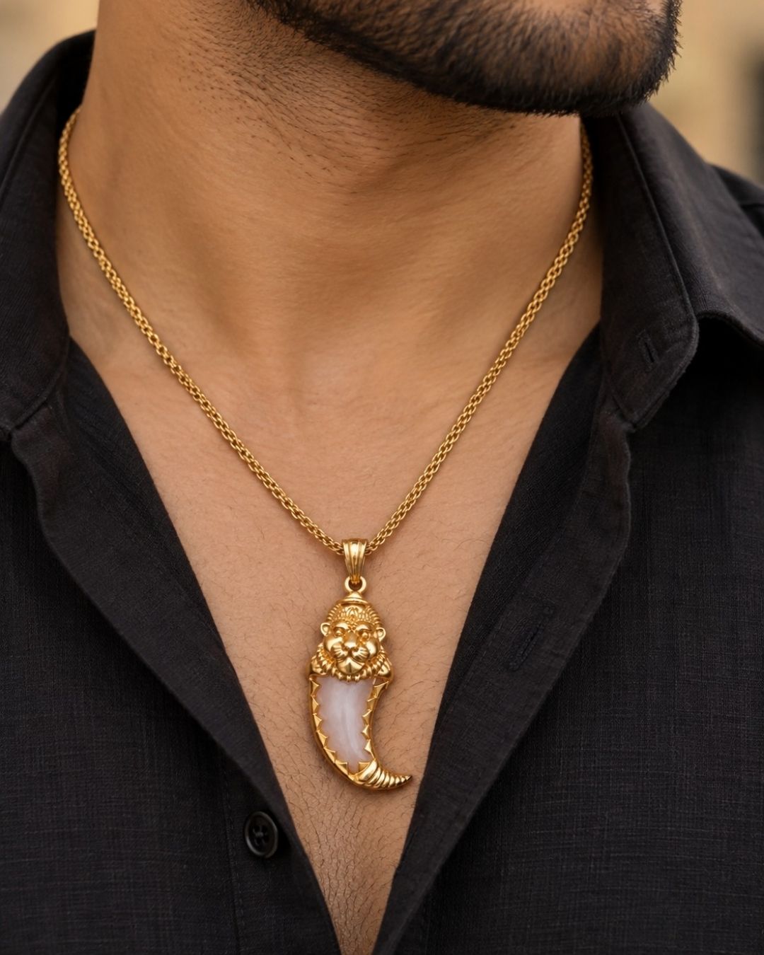Gold-plated Narashima pendant with a lion design looks very clear in picture temple jewelry pendent with and can be used for festivals and weedings and also it is anti faded 