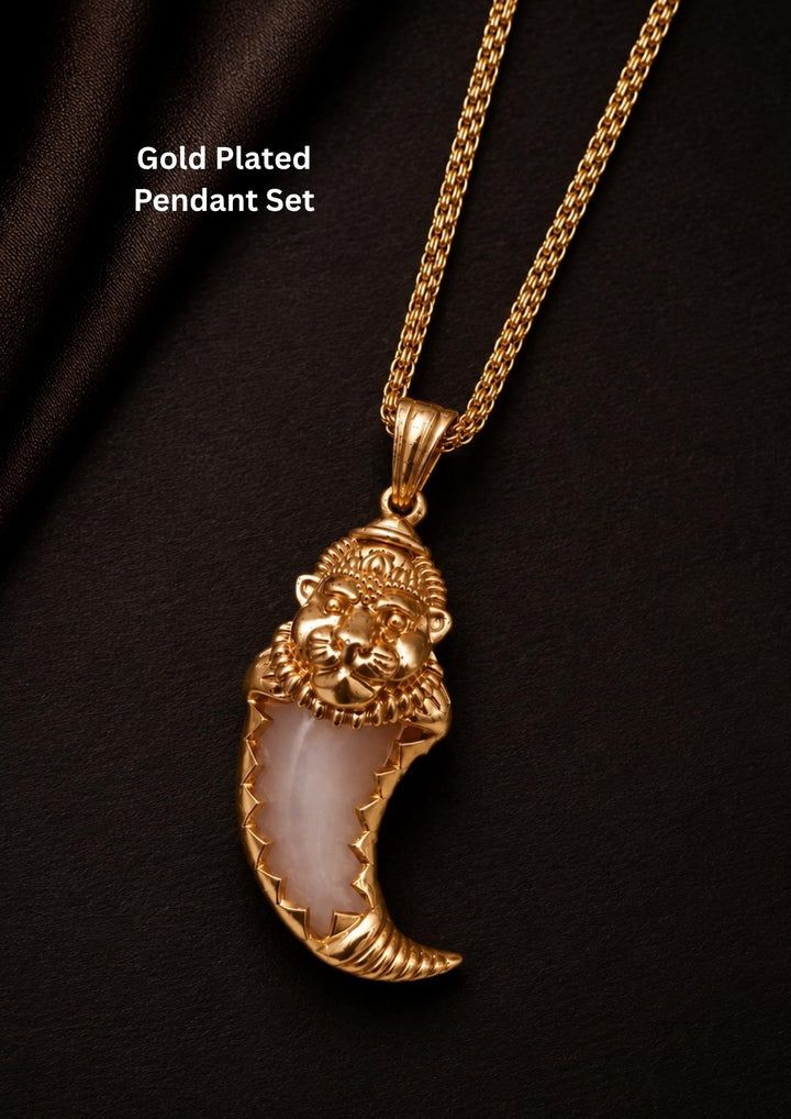 Gold-plated Narashima pendant with  chain a lion design looks very clear in picture temple jewelry pendent with and can be used for festivals and weedings and also it is anti faded 
