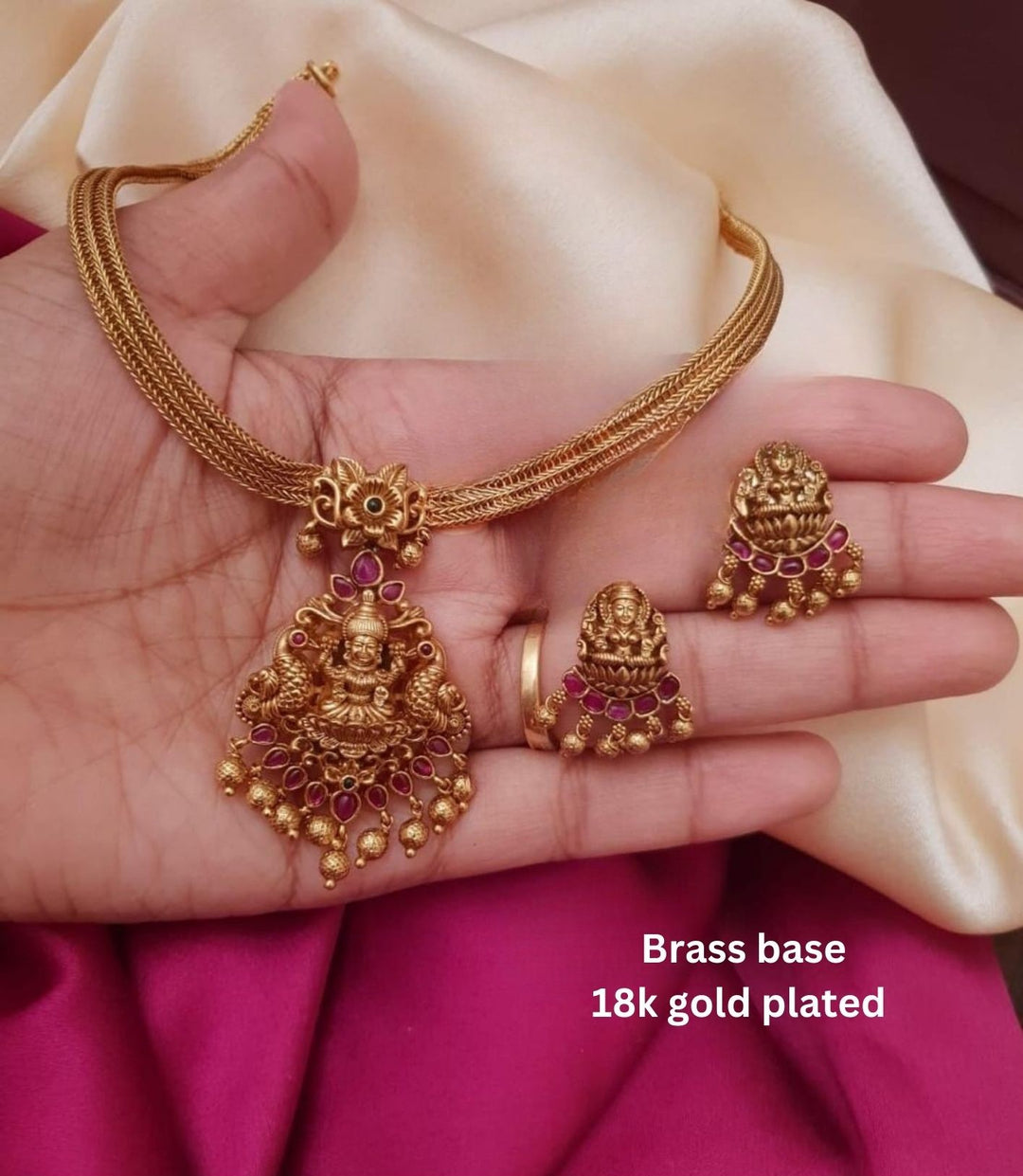 Gold Plated Necklace Lakshmi Devi set