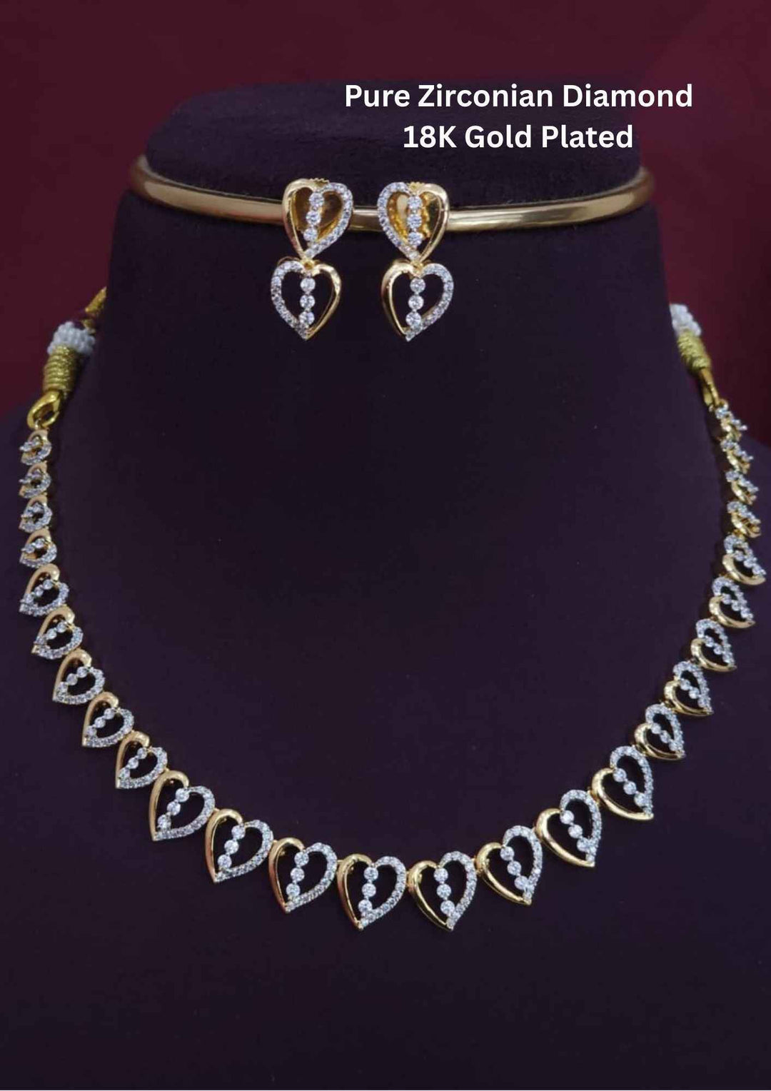 Necklace and earrings set with gold plating  diamonds