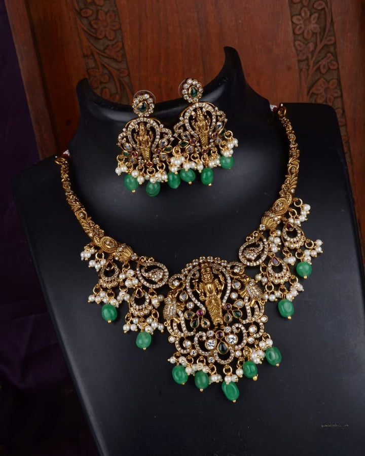 Kundan Temple Necklace with Earrings c 1012520