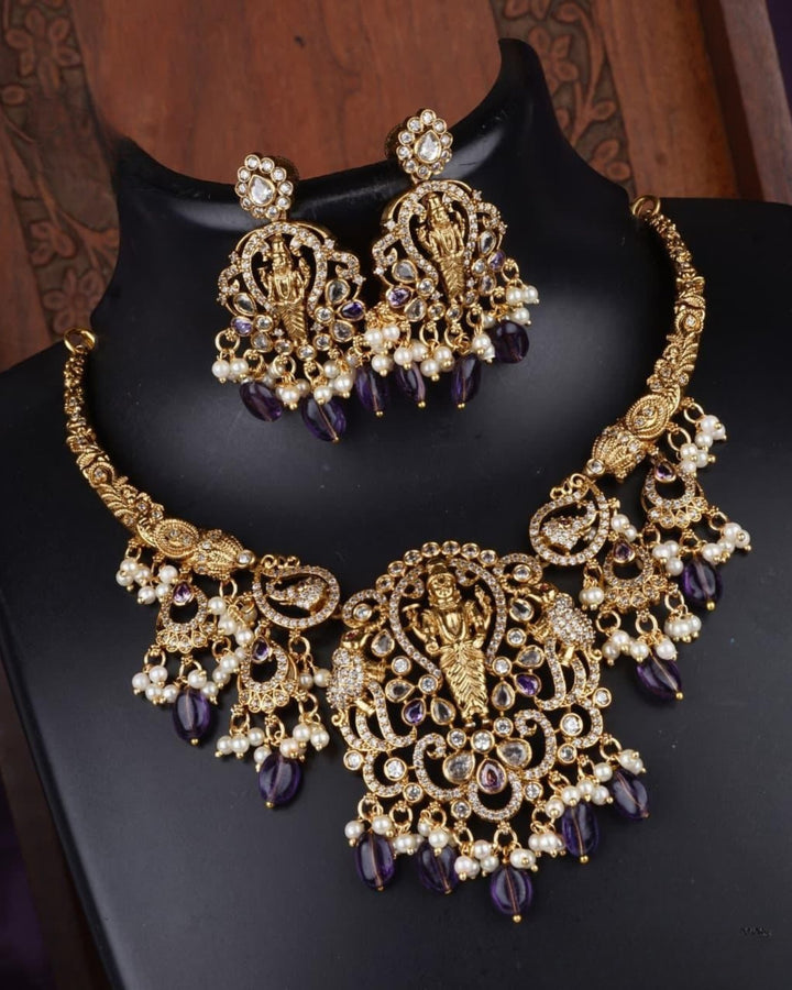 Kundan Temple Necklace with Earrings c 1012520