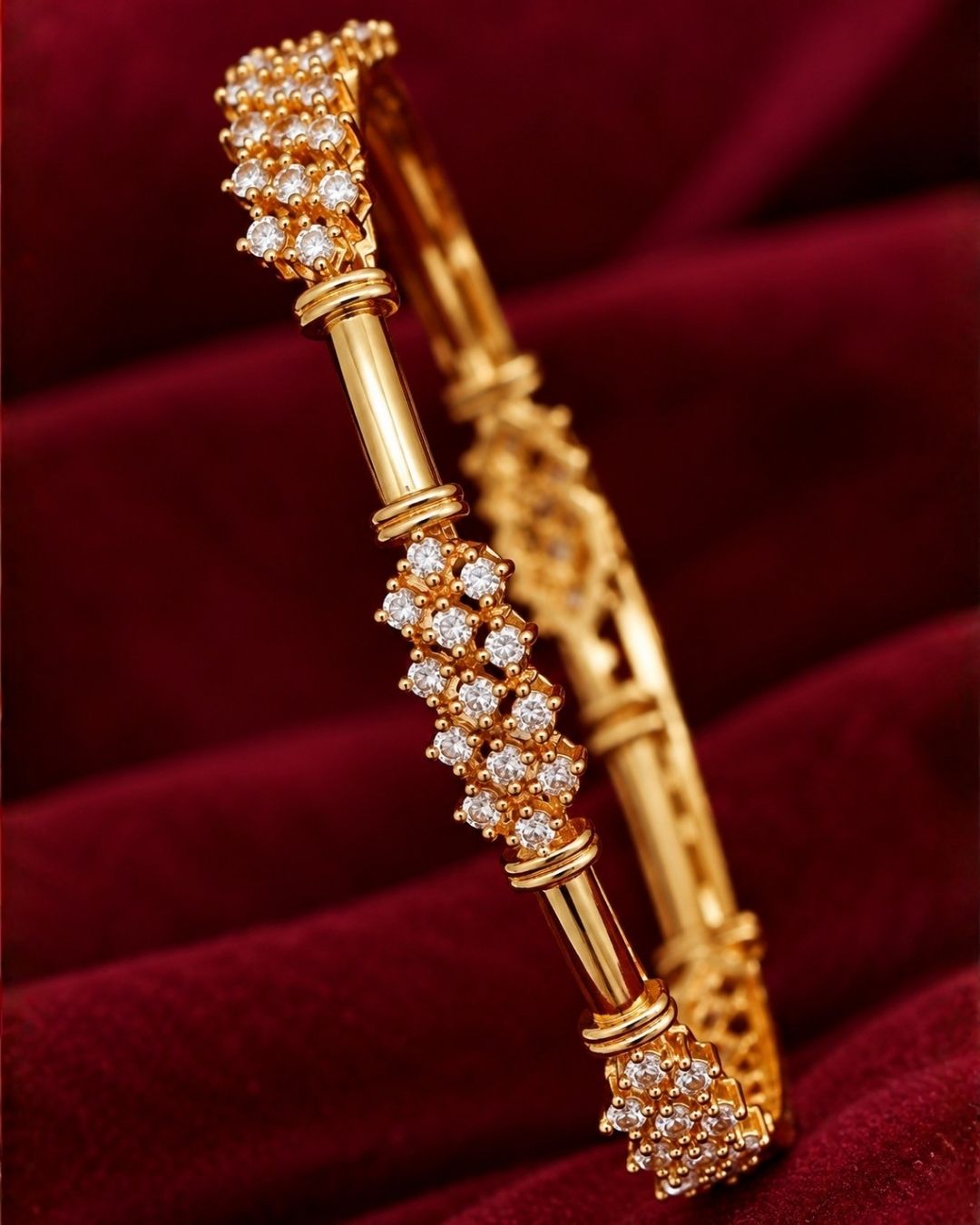 Zircon Diamond Gold Plated Floral Finish Bangles ( set of 4 )
