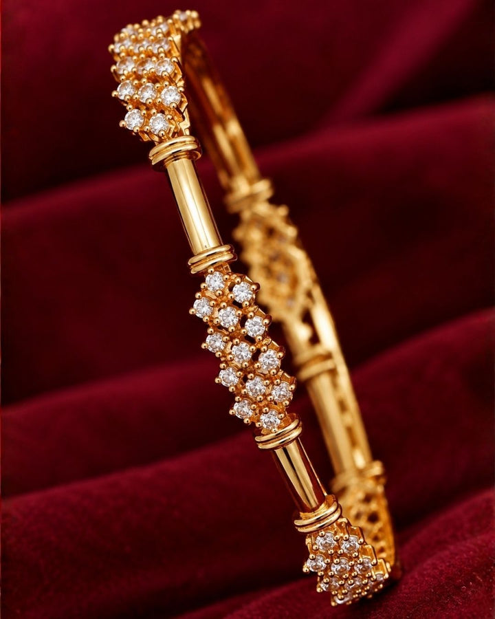 Zircon Diamond Gold Plated Floral Finish Bangles ( set of 4 )