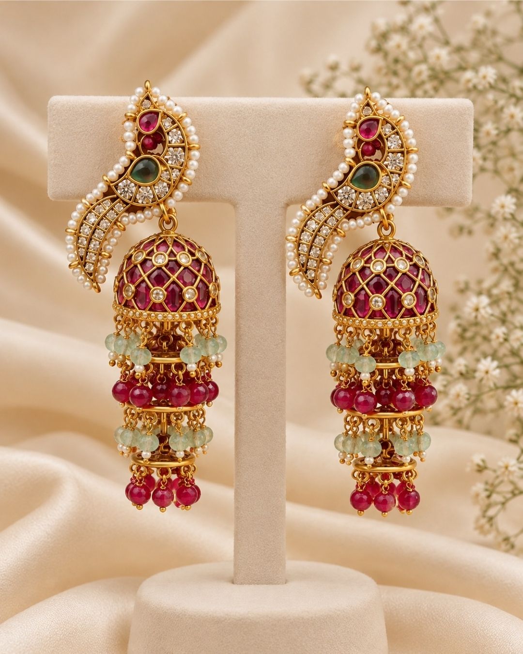Jadau Kundan Gold plated Peacock Jhumkas