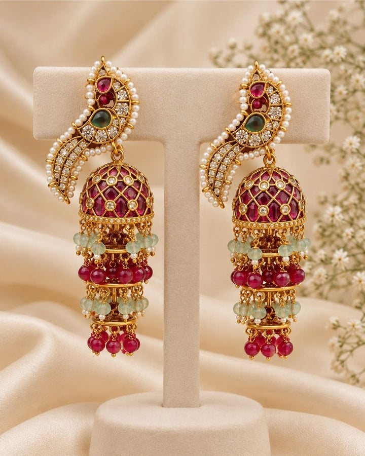 Jadau Kundan Gold plated Peacock Jhumkas