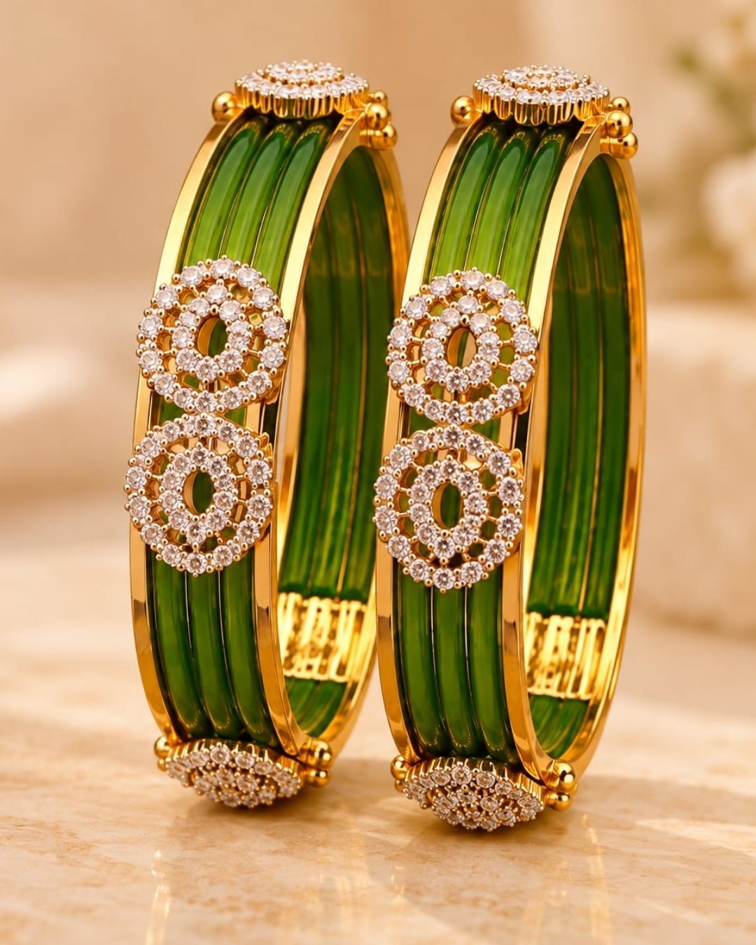 Openable Stone Studded Kada Bangles with 12 set Multicolour Interchangeable Bangles