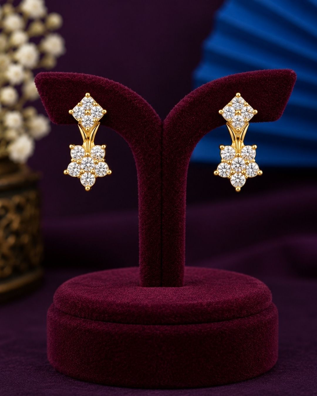 Zircon Diamond Gold Plated Floral Designer Necklace Set
