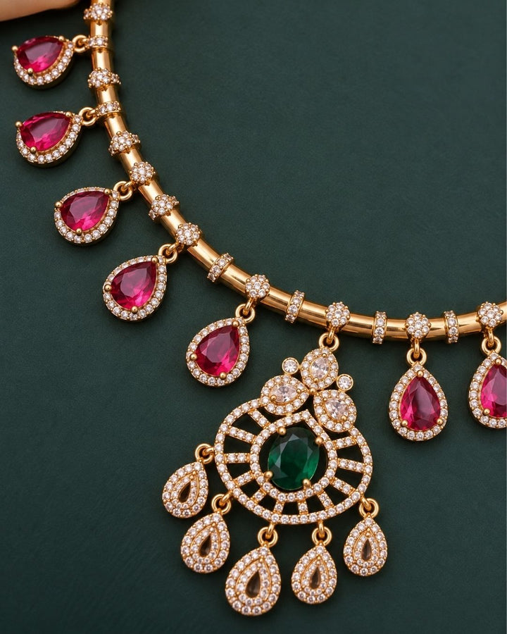 Pure Zirconian Diamond Gold Plated Necklace with Earrings