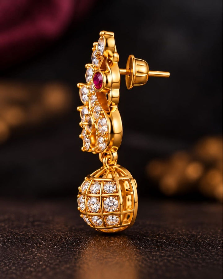 Ziricon Daimond Gold Plated Peacock Earrings