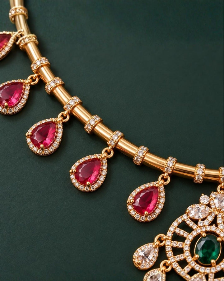 Pure Zirconian Diamond Gold Plated Necklace with Earrings