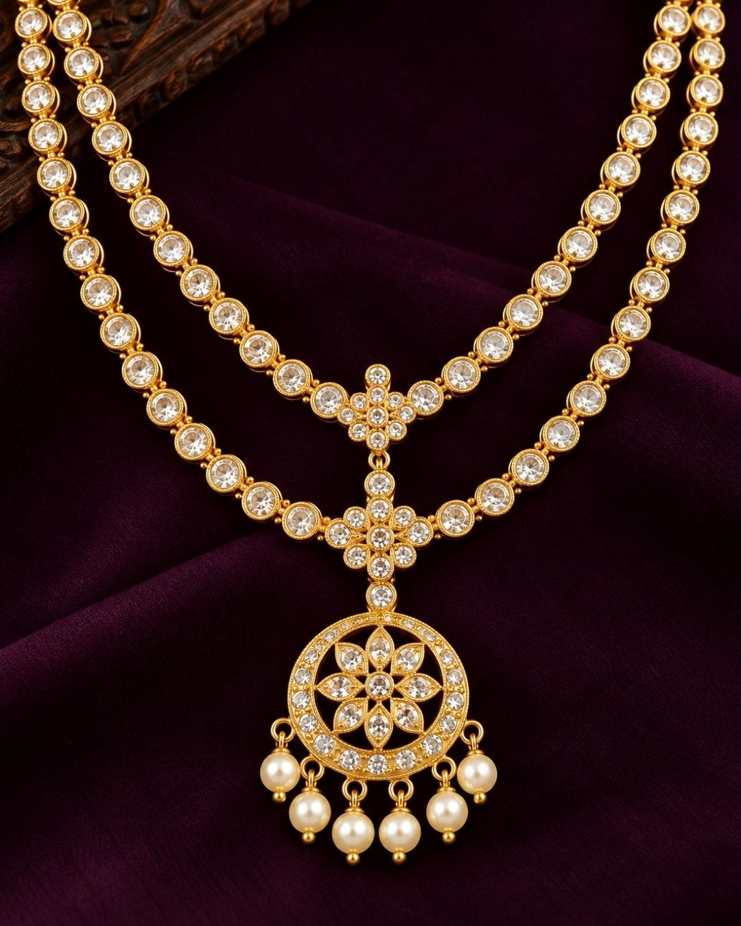 Zircon Gold Plated Floral Pendant Necklace Set