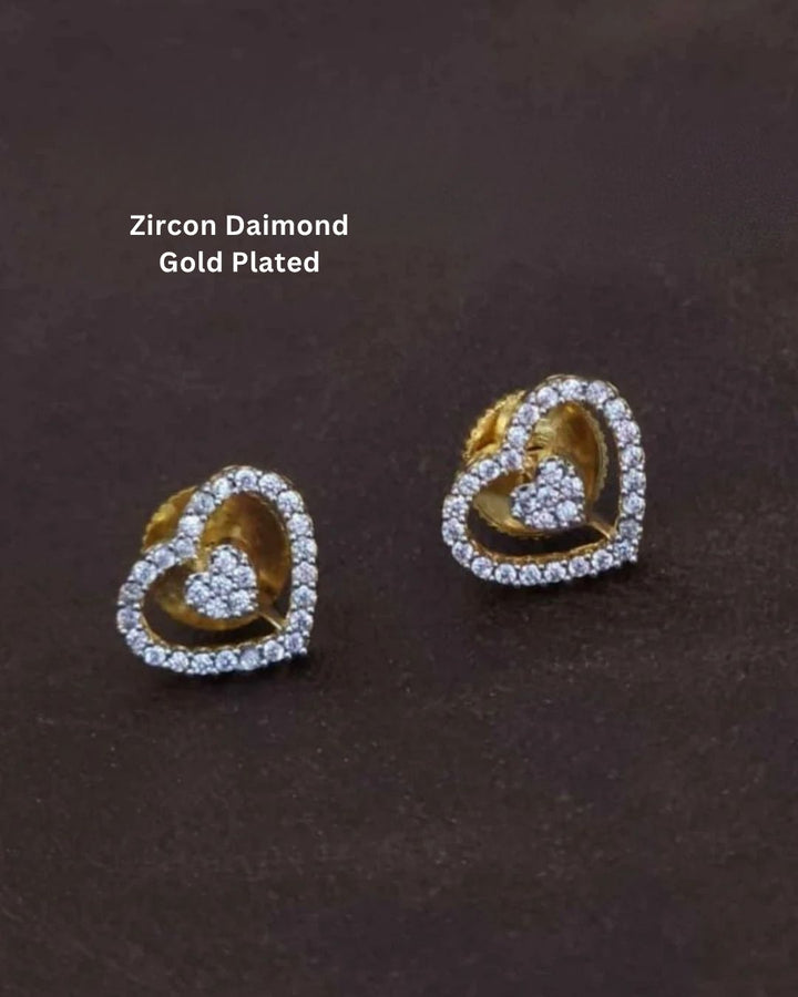 Zircon Diamond Gold Plated Heart Shape Studs