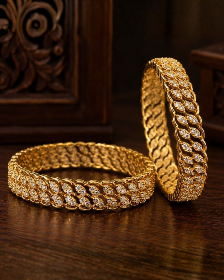Zircon Diamond Gold Plated Sleek Bangles