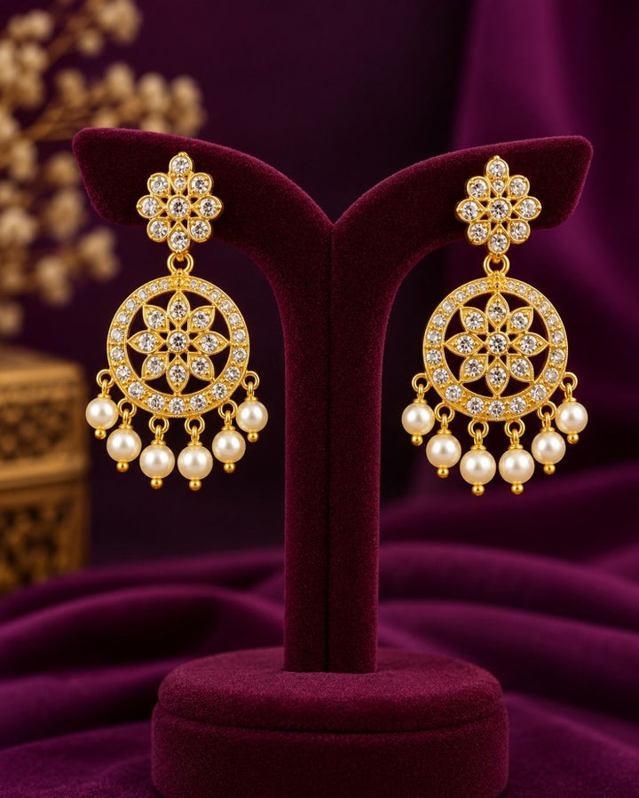 Zircon Gold Plated Floral Pendant Necklace Set