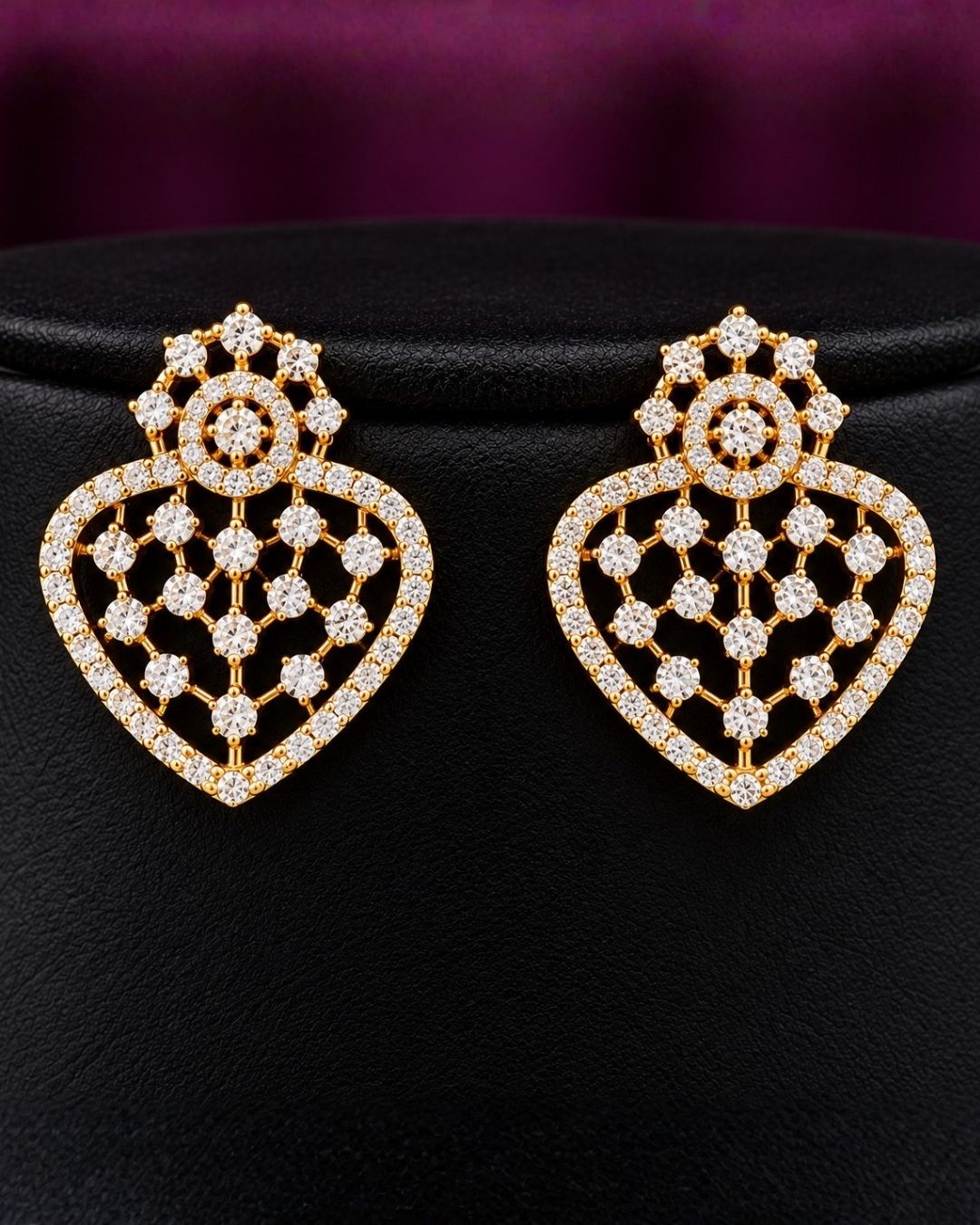 Zircon  Diamond Gold Plated V Shaped Diamond Long Chain with Studs