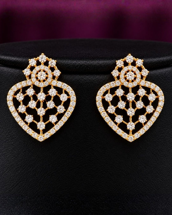 Zircon  Diamond Gold Plated V Shaped Diamond Long Chain with Studs