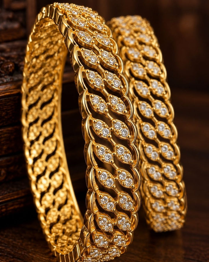 Zircon Diamond Gold Plated Sleek Bangles