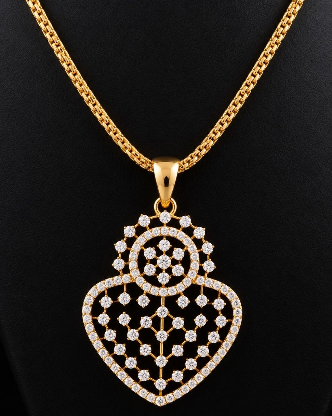Zircon  Diamond Gold Plated V Shaped Diamond Long Chain with Studs