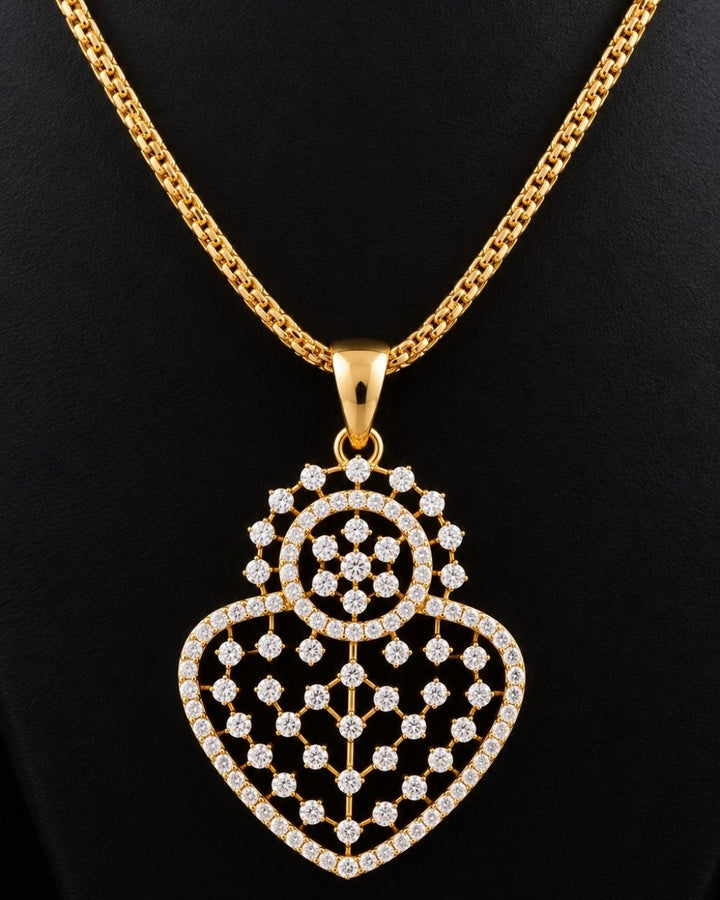 Zircon  Diamond Gold Plated V Shaped Diamond Long Chain with Studs