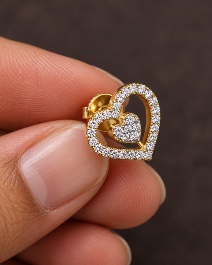 Zircon Diamond Gold Plated Heart Shape Studs