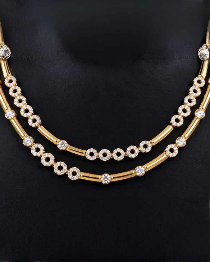 Gold Plated Diamond Style Necklace Set with Matching Earrings
