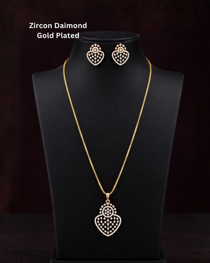 Zircon  Diamond Gold Plated V Shaped Diamond Long Chain with Studs