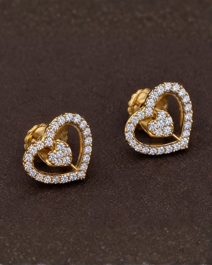 Zircon Diamond Gold Plated Heart Shape Studs