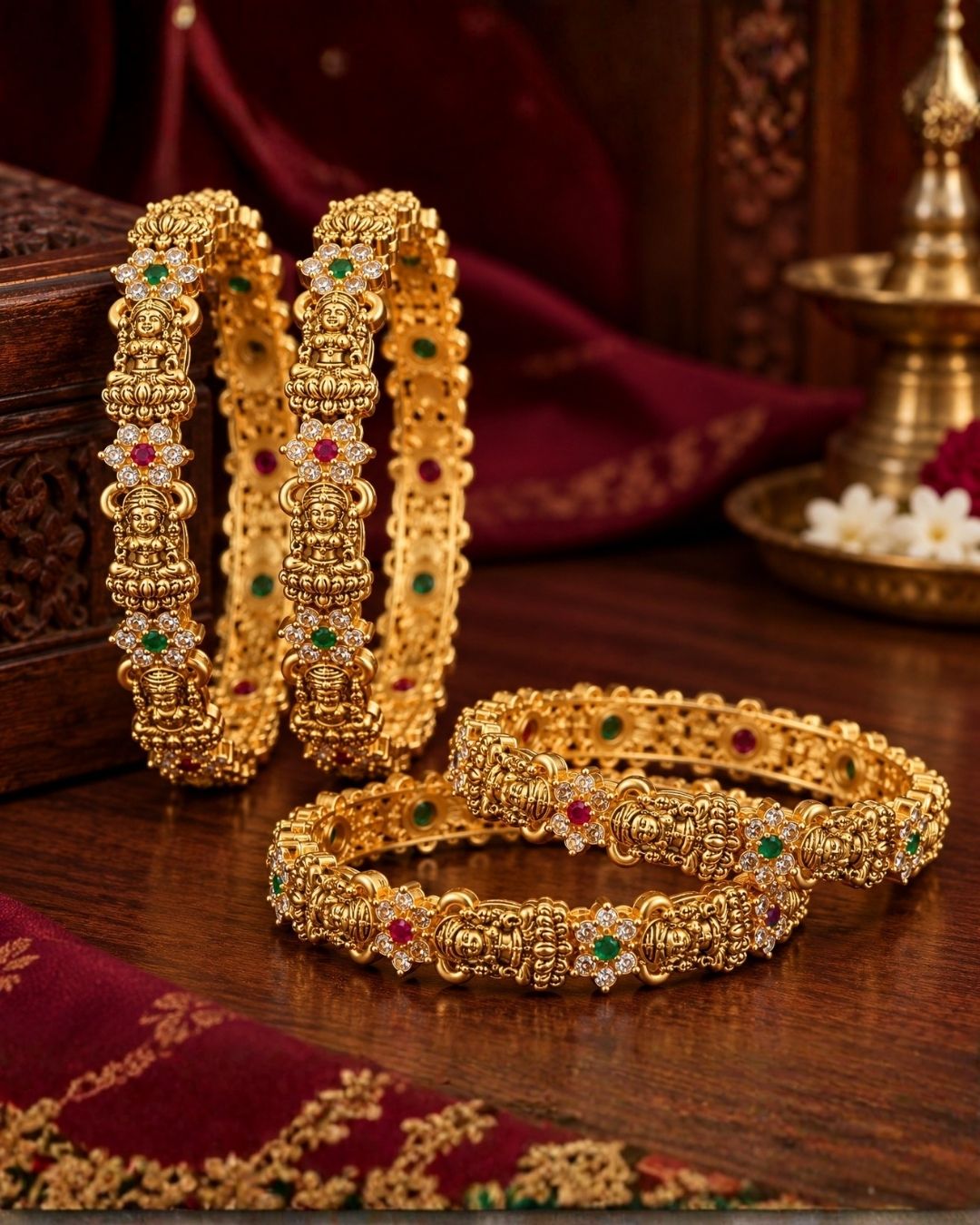 Kundan Gold Plated Temple Laxmi Devi Bangles (set of 4 )