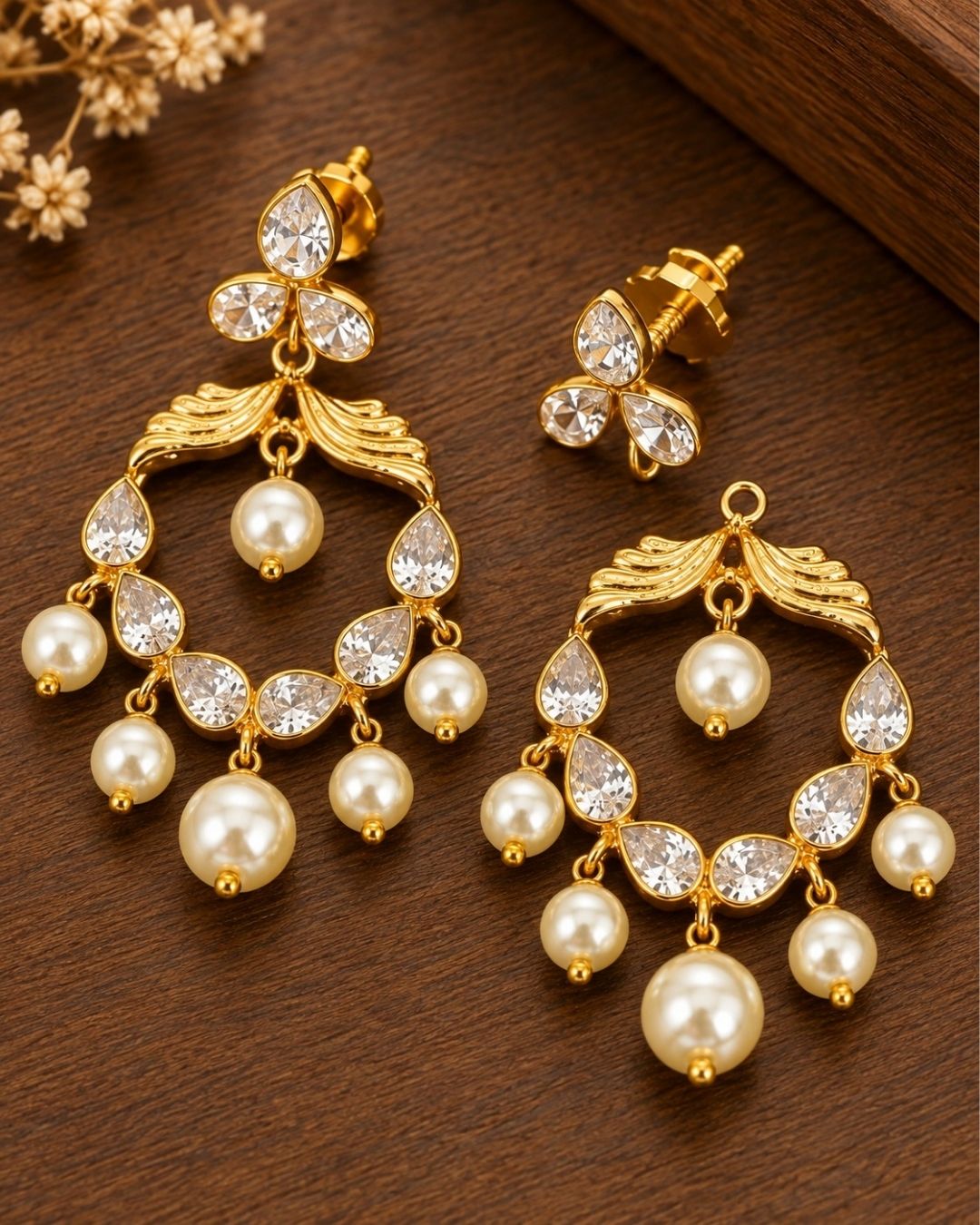 Gold Plated Pearl Drop (Detachable 2 in 1) Earrings